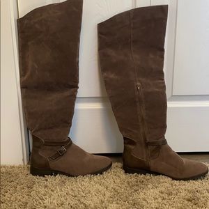 Brown faux suede over the knee boots